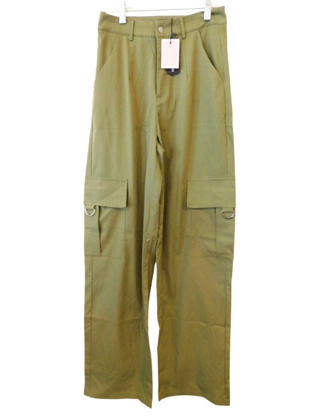 Pretty Little Thing PLT Sz 4 Khaki Cargo Pants Wide Leg Streetwear Shape NWT